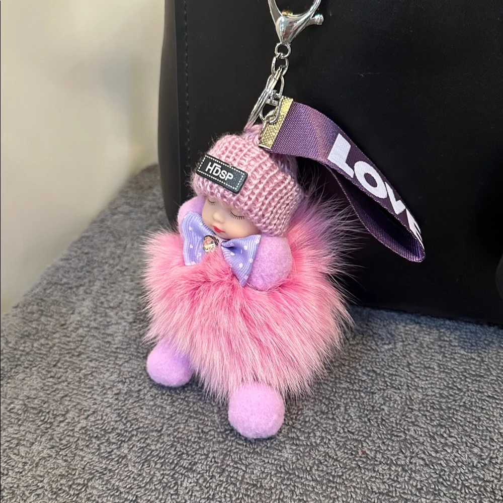 Pink Fluffy Baby Keychain Charm